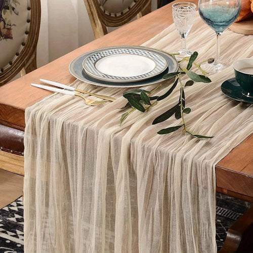 1Pc Boho Style Cheesecloth Table Runner - Long Gauze Sheer Romantictable Runner for Weddings, and Scene Decor Home Decor