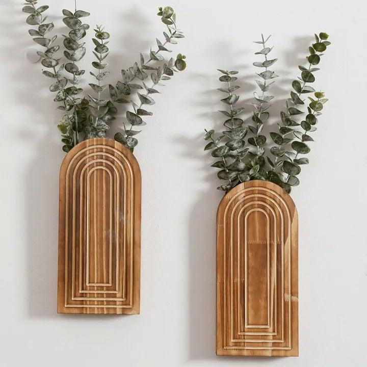 Boho Wooden Wall Vase Wall Mounted Vase Arched Decorative Hanging Planter for Living Room, Bedroom & Home Wall Decoration Gifts