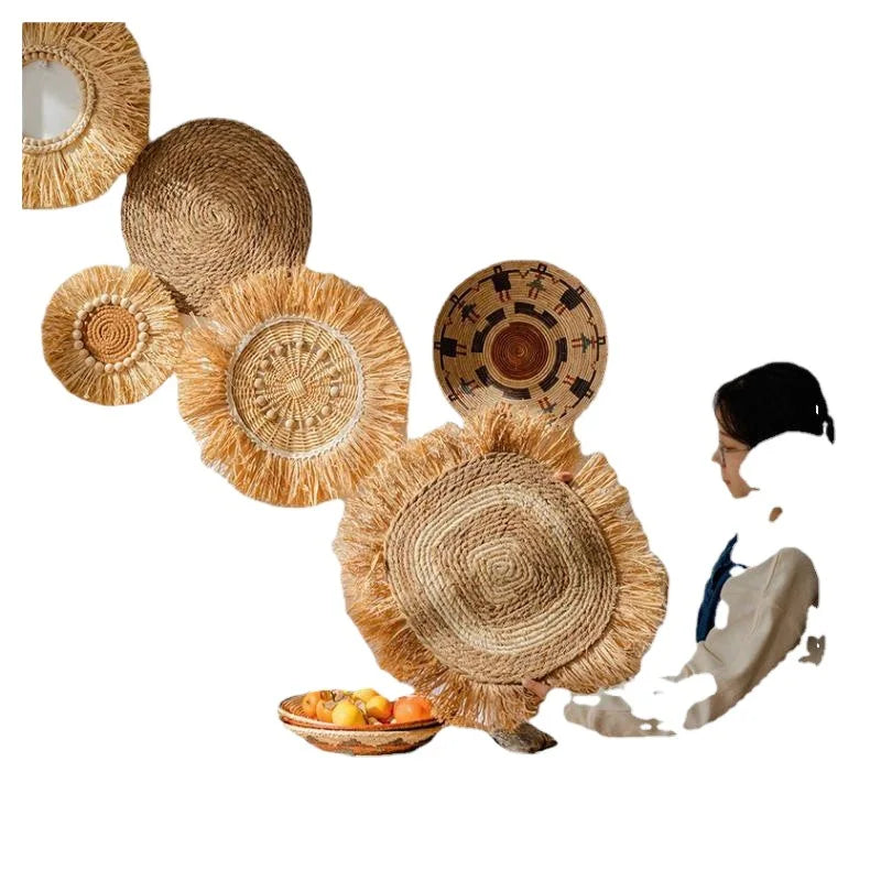 Wabi Sabi Raffia Wind Chime Minimalist Wall Hanging Decor for Bedroom Bathroom Living Room