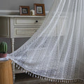 Boho Curtain Crochet Lace Semi-Sheer Hollow Knitted with Tassels Home Decoration for Kitchen Living Room Bedroom Window Curtains