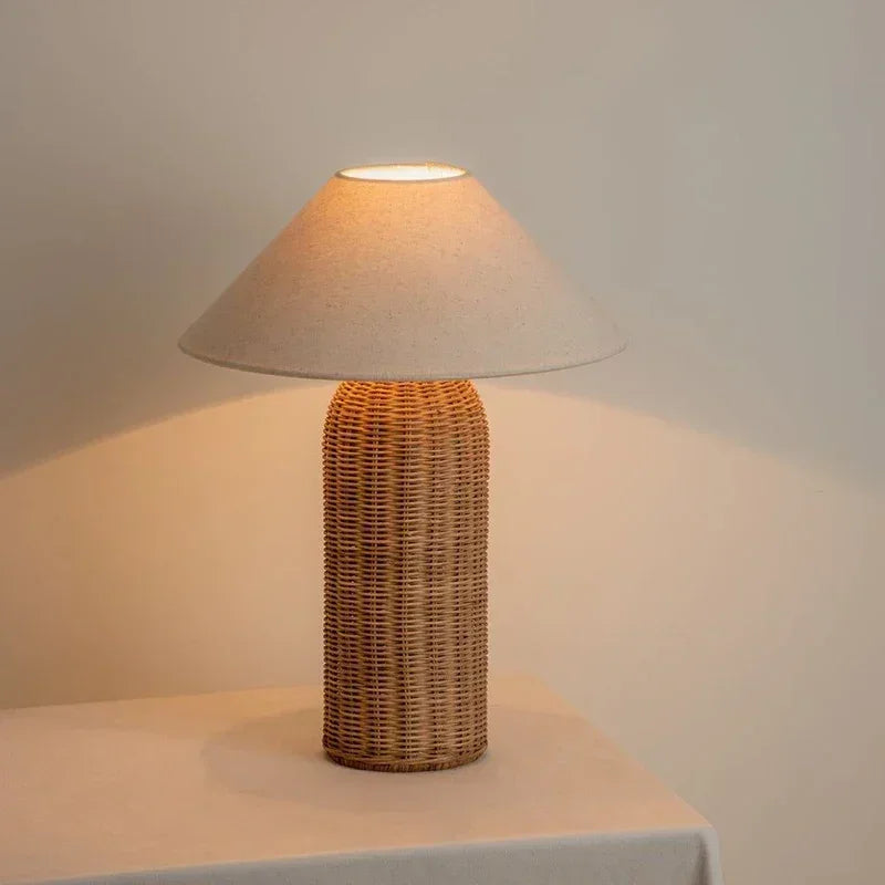 Wabi-Sabi Retro Desk Lamp Bedroom Bedside Fabric Table Lamp Medieval Hotel Rattan Fujii Weaving Atmosphere Home Decor E27