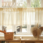 Boho Curtain Crochet Lace Semi-Sheer Hollow Knitted with Tassels Home Decoration for Kitchen Living Room Bedroom Window Curtains