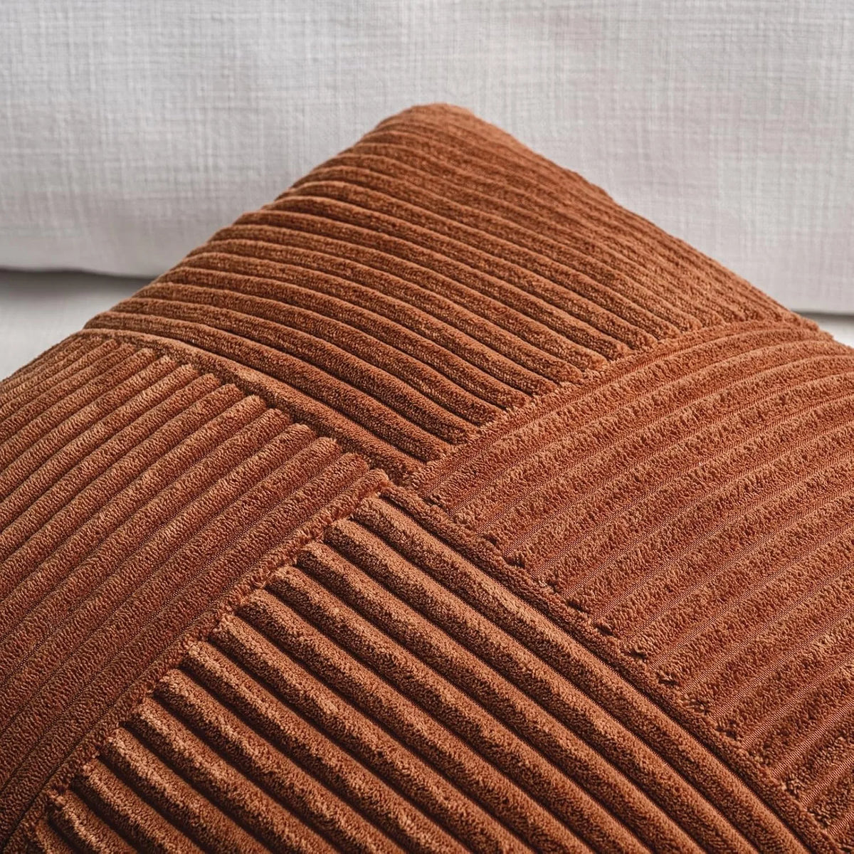Rust Boho Decorative Throw Pillow Covers 18X18 Inch for Couch Bed Sofa, Farmhouse Fall Home Decor, Soft Corss Corduroy Patchwork