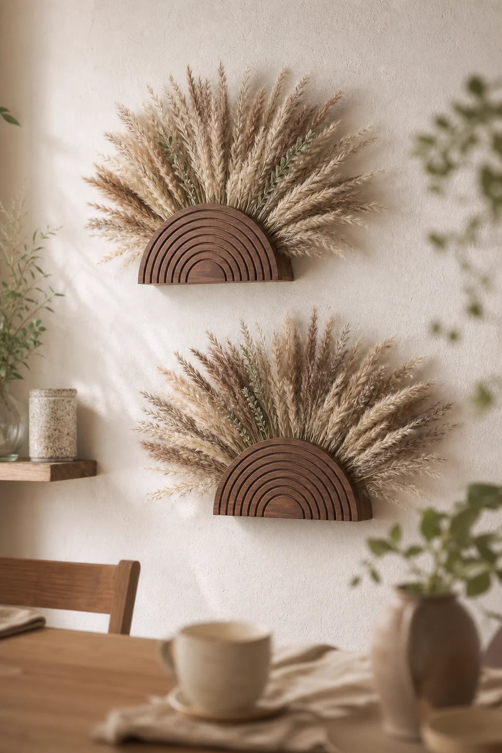 Rustic Rainbow Wooden Wall Planter Pocket Vase Boho Farmhouse Living Room Entryway Floral & Dried Grass Wall Hanging Home Decor