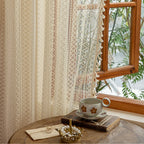 Boho Curtain Crochet Lace Semi-Sheer Hollow Knitted with Tassels Home Decoration for Kitchen Living Room Bedroom Window Curtains