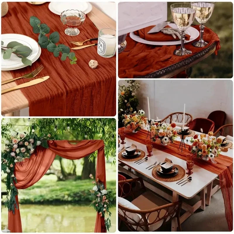 1Pc Boho Style Cheesecloth Table Runner - Long Gauze Sheer Romantictable Runner for Weddings, and Scene Decor Home Decor