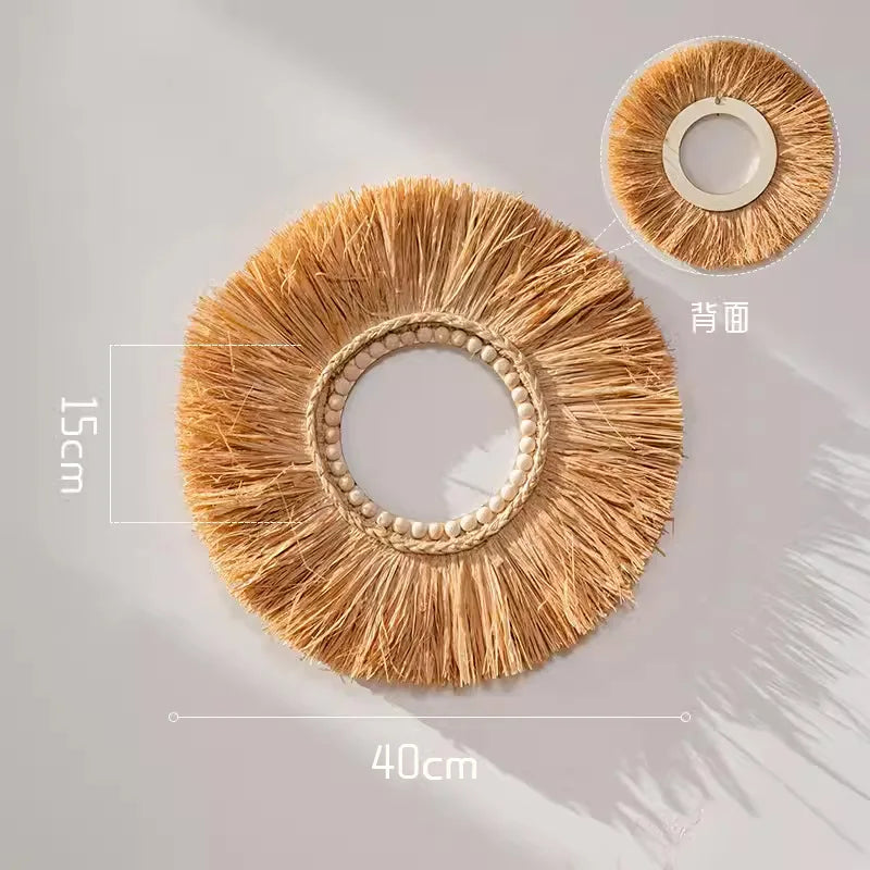 Wabi Sabi Raffia Wind Chime Minimalist Wall Hanging Decor for Bedroom Bathroom Living Room