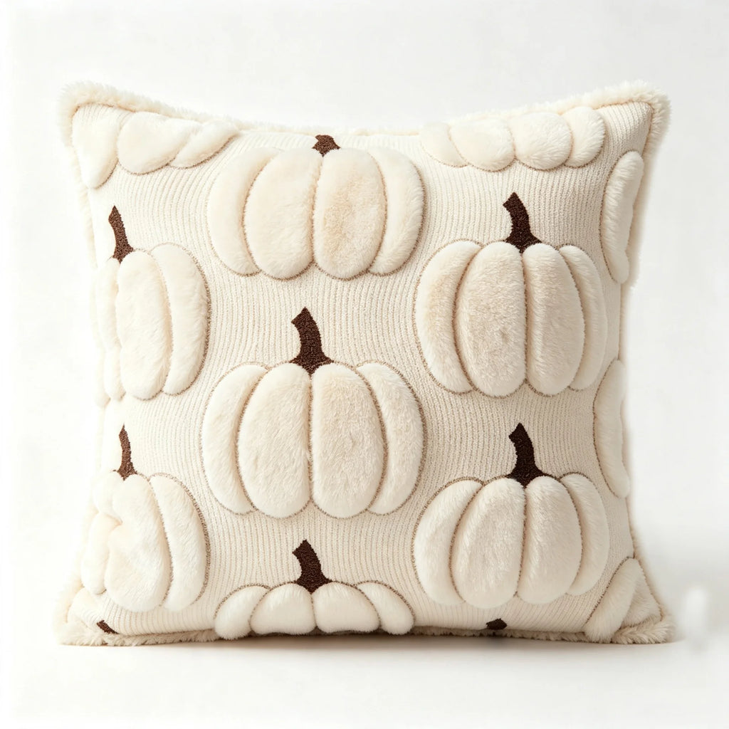 3D Jacquard Pumpkin Throw Pillow Covers, Halloween Plush Cushion Covers, Fall Holiday Square Pillowcases for Sofa Home Party