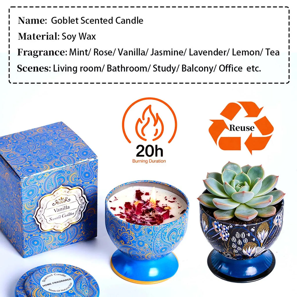 Goblet Flowers Scented Candle Box Rose Lavender Fragrance Candles Jar Smokeless Incense Wax Wedding Birthday Gift Home Decor