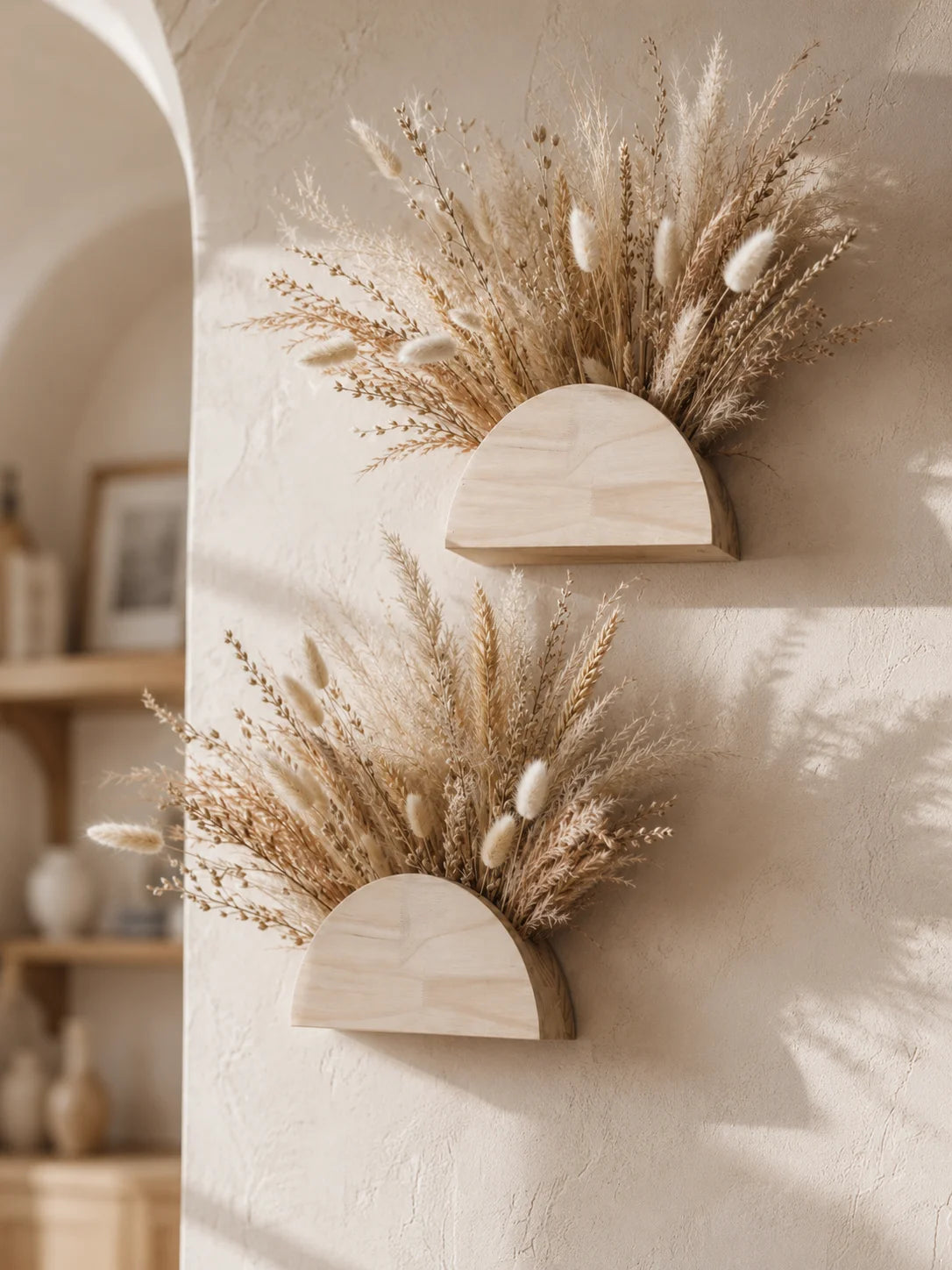 Rustic Rainbow Wooden Wall Planter Pocket Vase Boho Farmhouse Living Room Entryway Floral & Dried Grass Wall Hanging Home Decor