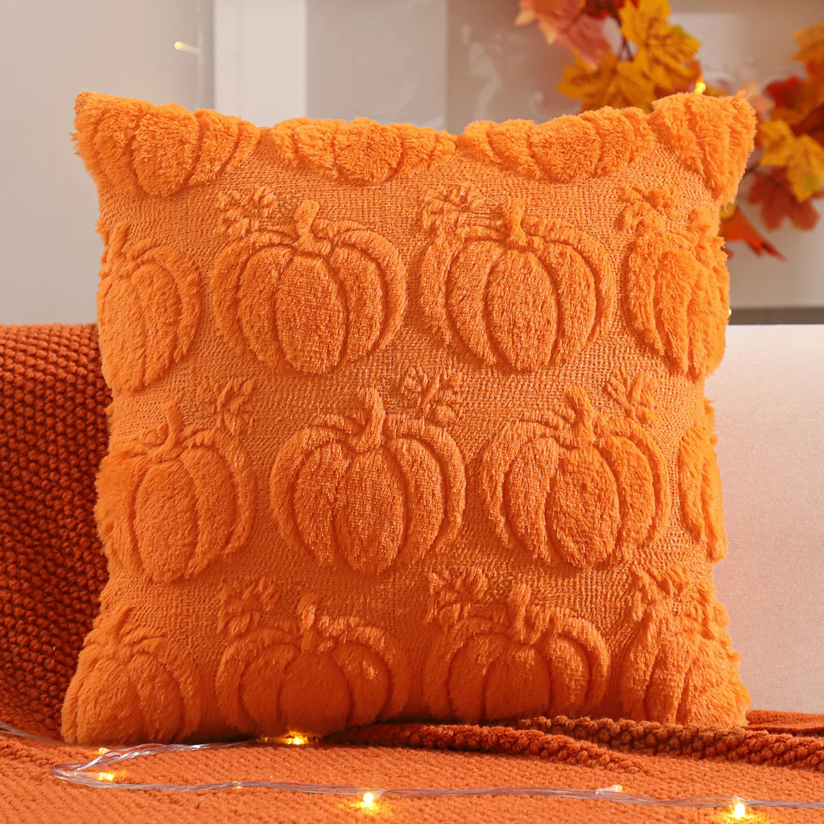 1 PC Halloween Decoration Throw Pillow Cover Pumpkin Ghost Quilting Plush Autumn Thanksgiving Harvest Home Living Room