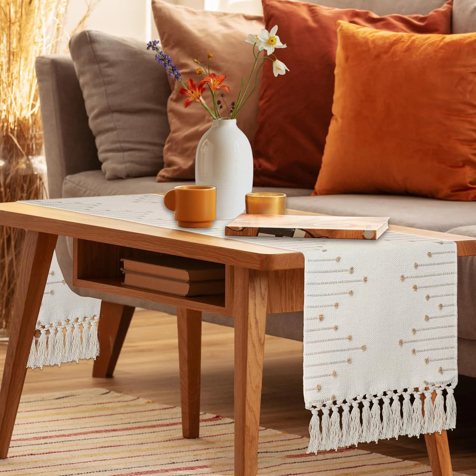 Boho Table Runner with Tassels 