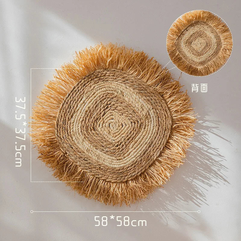 Wabi Sabi Raffia Wind Chime Minimalist Wall Hanging Decor for Bedroom Bathroom Living Room