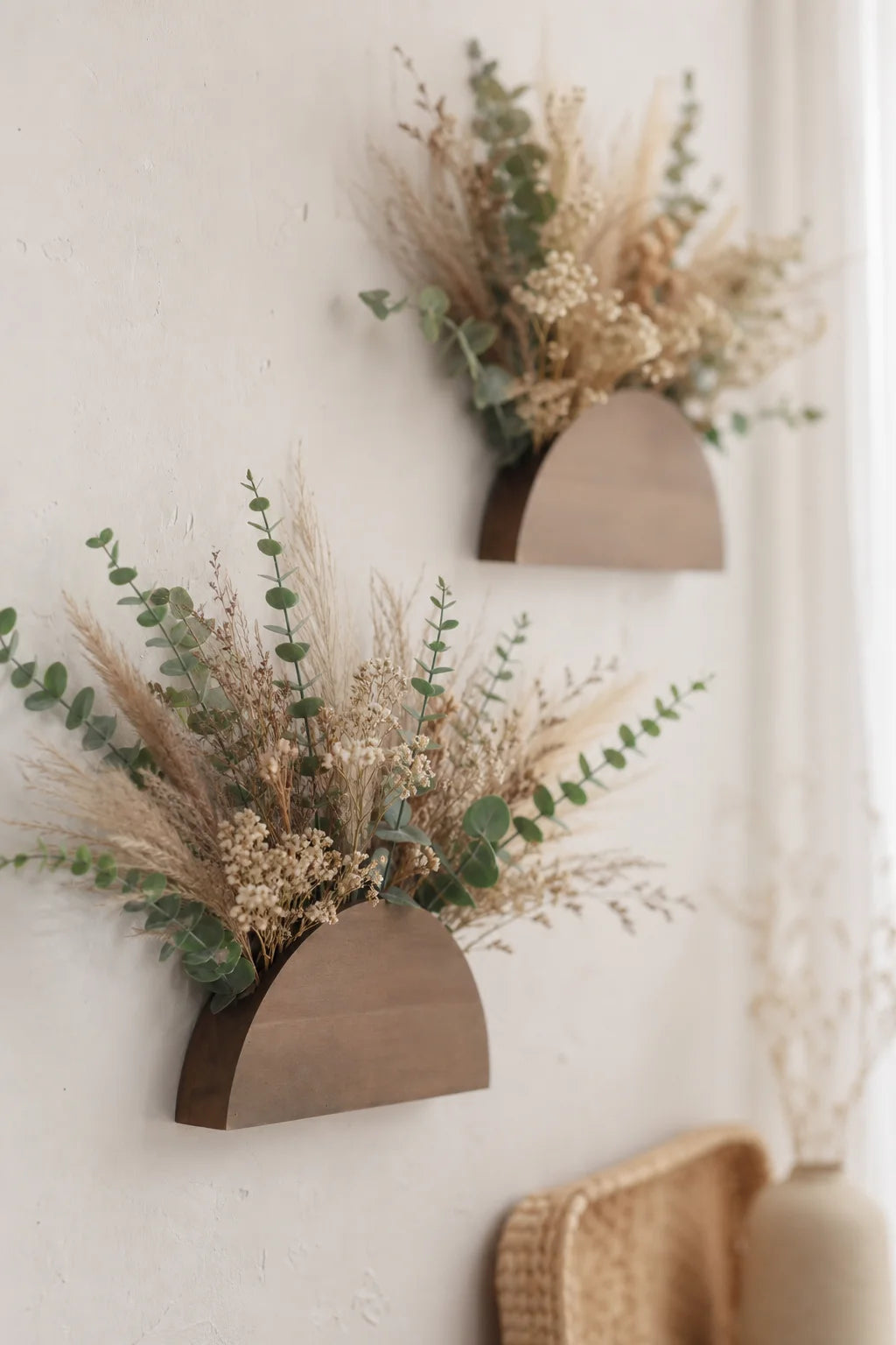 Rustic Rainbow Wooden Wall Planter Pocket Vase Boho Farmhouse Living Room Entryway Floral & Dried Grass Wall Hanging Home Decor