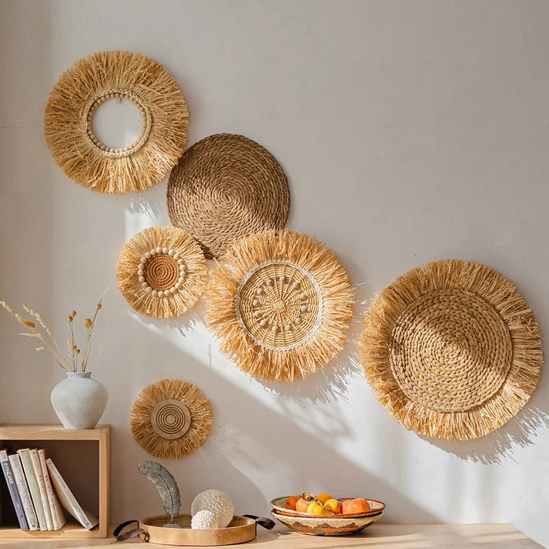 Wabi Sabi Raffia Wind Chime Minimalist Wall Hanging Decor for Bedroom Bathroom Living Room
