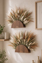 Rustic Rainbow Wooden Wall Planter Pocket Vase Boho Farmhouse Living Room Entryway Floral & Dried Grass Wall Hanging Home Decor