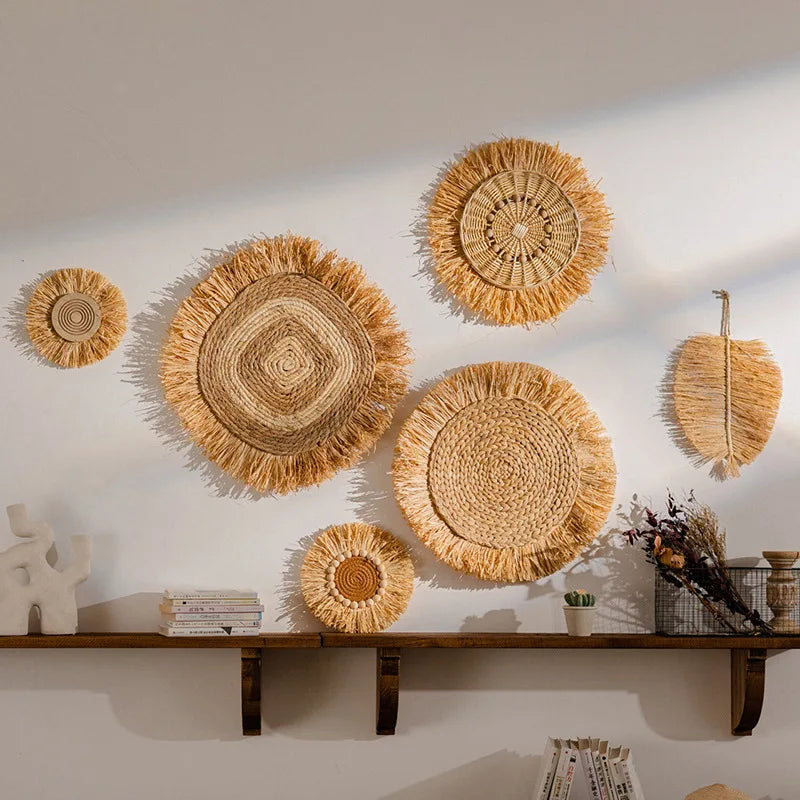 Wabi Sabi Raffia Wind Chime Minimalist Wall Hanging Decor for Bedroom Bathroom Living Room