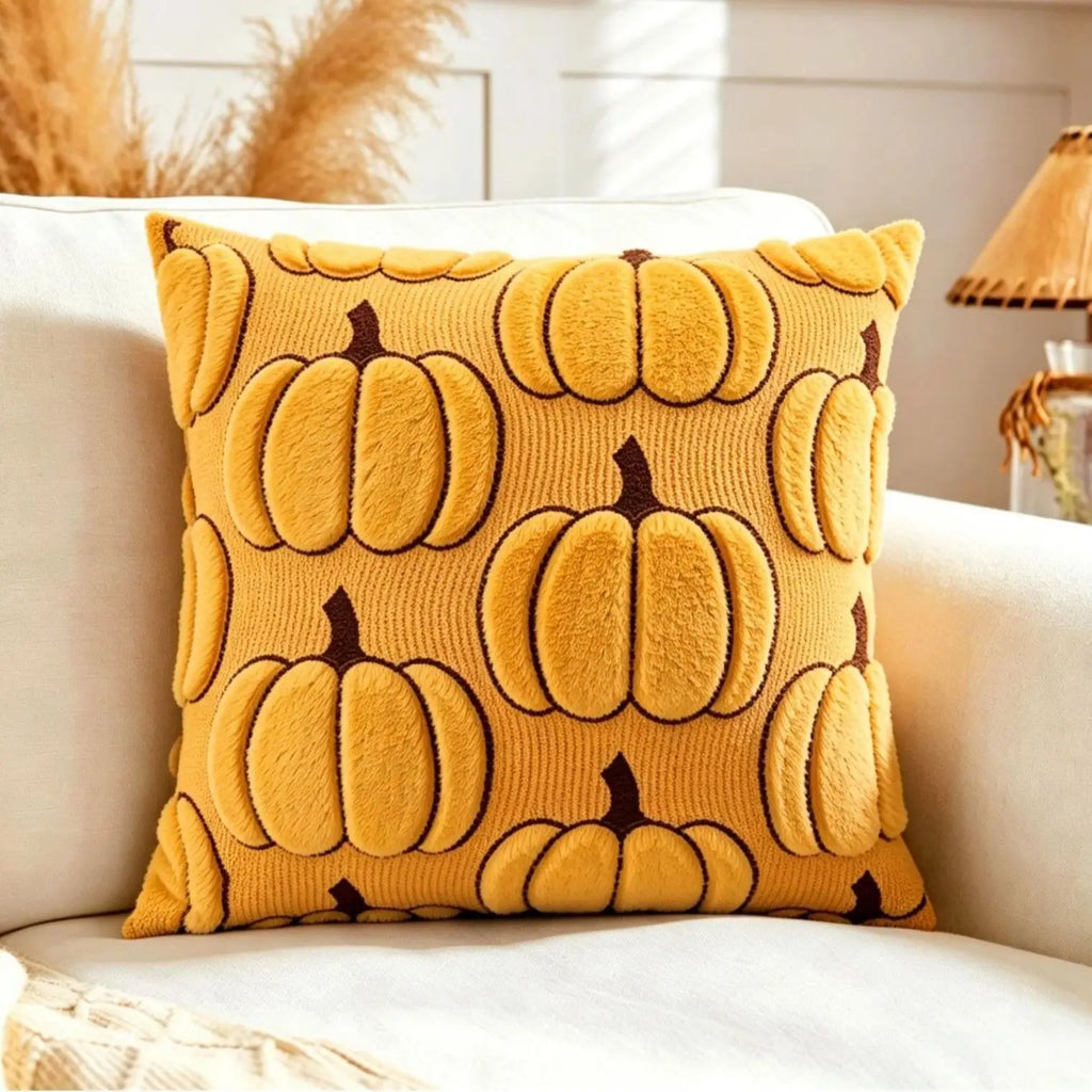 3D Jacquard Pumpkin Throw Pillow Covers, Halloween Plush Cushion Covers, Fall Holiday Square Pillowcases for Sofa Home Party