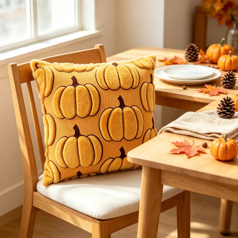 3D Jacquard Pumpkin Throw Pillow Covers, Halloween Plush Cushion Covers, Fall Holiday Square Pillowcases for Sofa Home Party