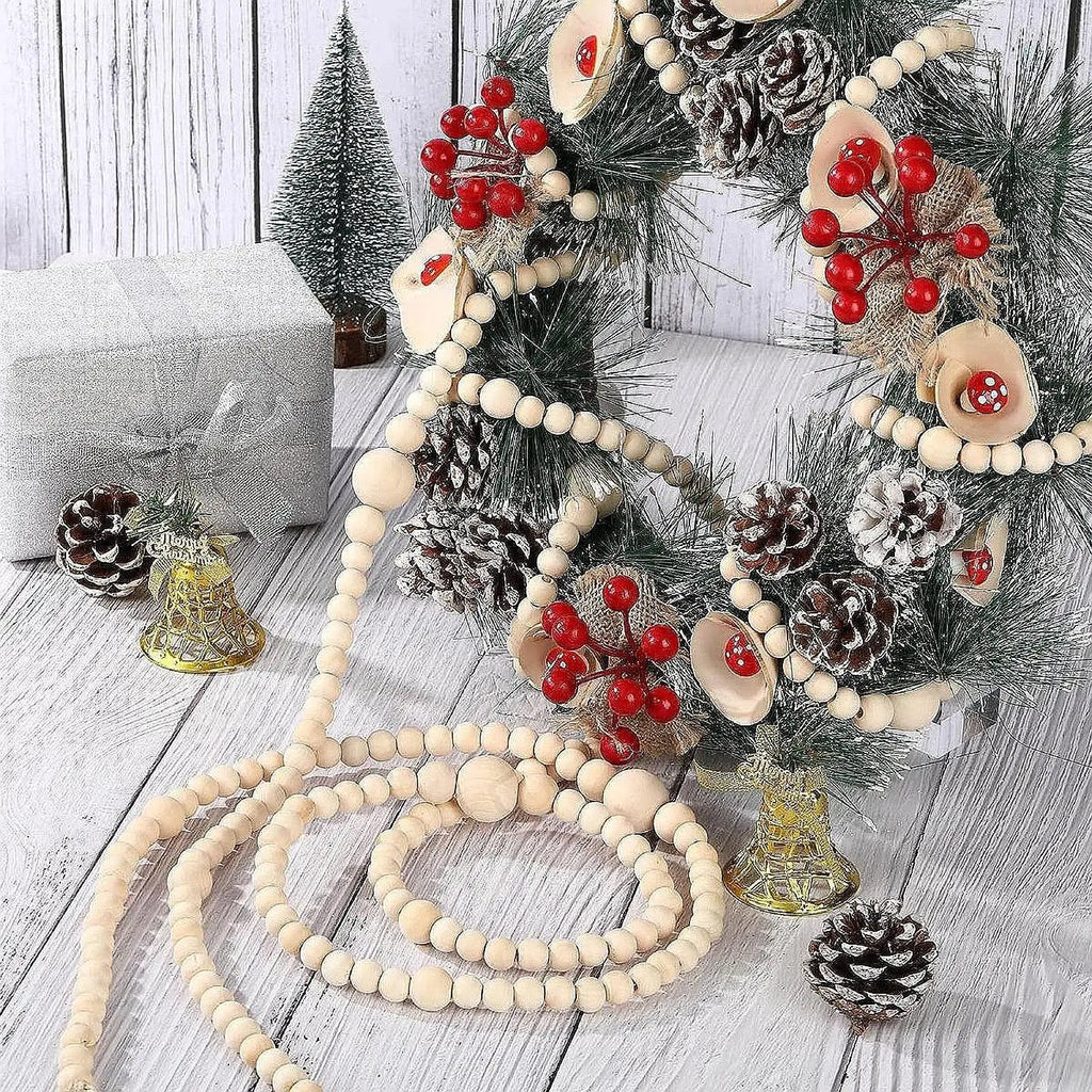 Christmas Wooden Bead Garland Party Decor DIY Craft Boho Style Christmas Tree