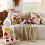 Autumn Throw Pillow Covers Jacquard Embroidery Ginkgo&Maple Leaf Wheat Cushion Case for Home Living Room Thanksgiving Decor