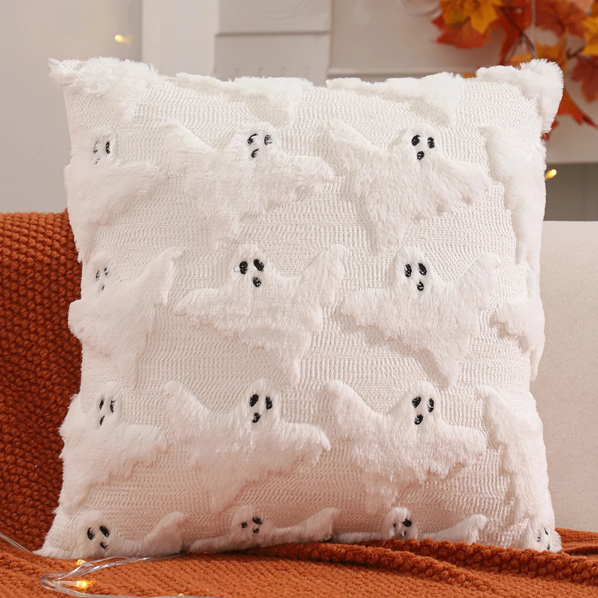 1 PC Halloween Decoration Throw Pillow Cover Pumpkin Ghost Quilting Plush Autumn Thanksgiving Harvest Home Living Room