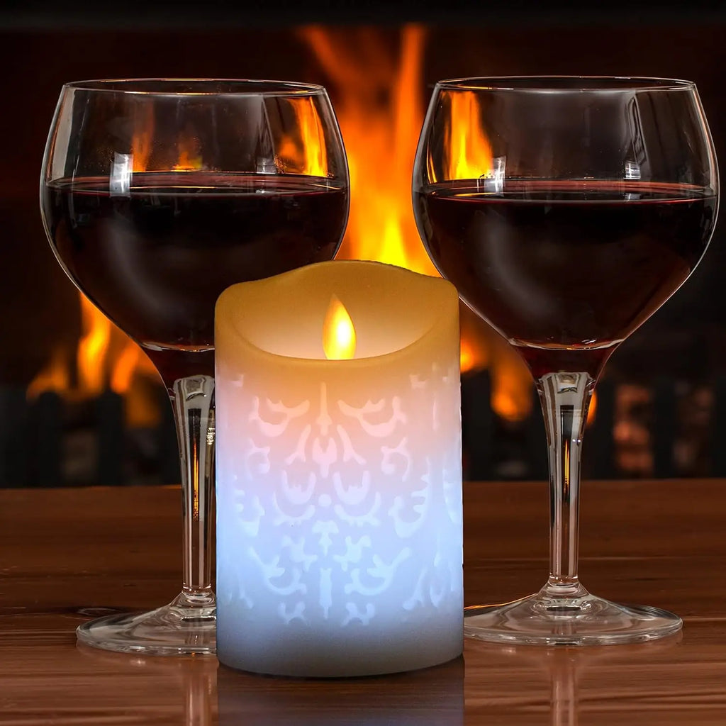 Remote Controlled Carved 3D Moroccan Flickering Candle Color Changing Paraffin LED Pillar Candle Battery Operated Dancing Wick