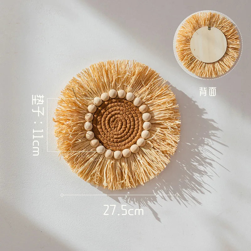 Wabi Sabi Raffia Wind Chime Minimalist Wall Hanging Decor for Bedroom Bathroom Living Room