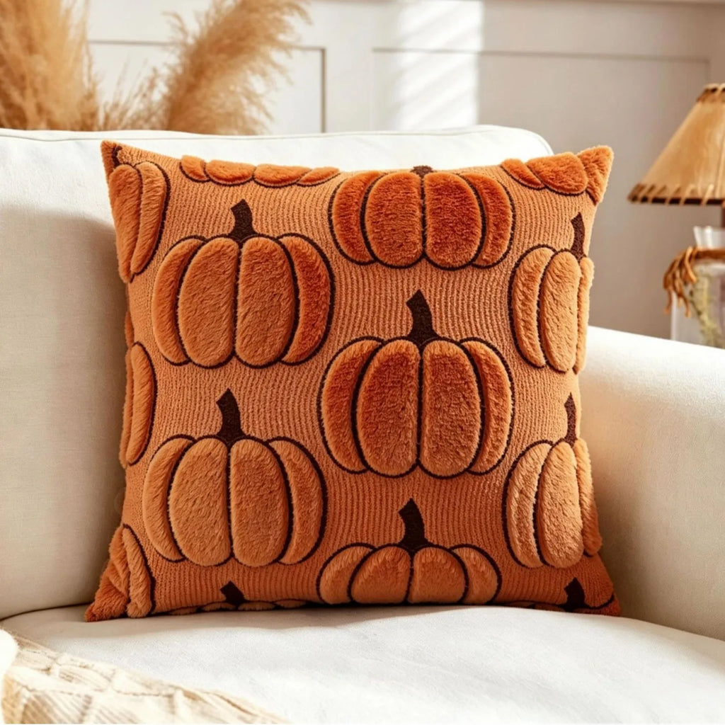3D Jacquard Pumpkin Throw Pillow Covers, Halloween Plush Cushion Covers, Fall Holiday Square Pillowcases for Sofa Home Party