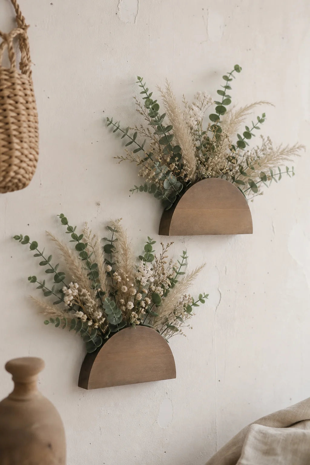 Rustic Rainbow Wooden Wall Planter Pocket Vase Boho Farmhouse Living Room Entryway Floral & Dried Grass Wall Hanging Home Decor
