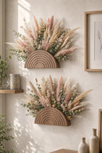 Rustic Rainbow Wooden Wall Planter Pocket Vase Boho Farmhouse Living Room Entryway Floral & Dried Grass Wall Hanging Home Decor