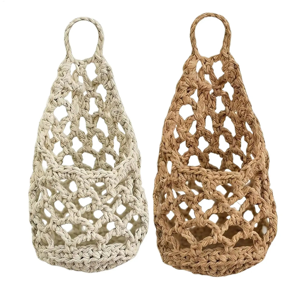 Boho Macrame Plant Hangerbasket for Succulents Cotton Rope Woven Hanging Basket with Net Pouch Home Decoration Organizer