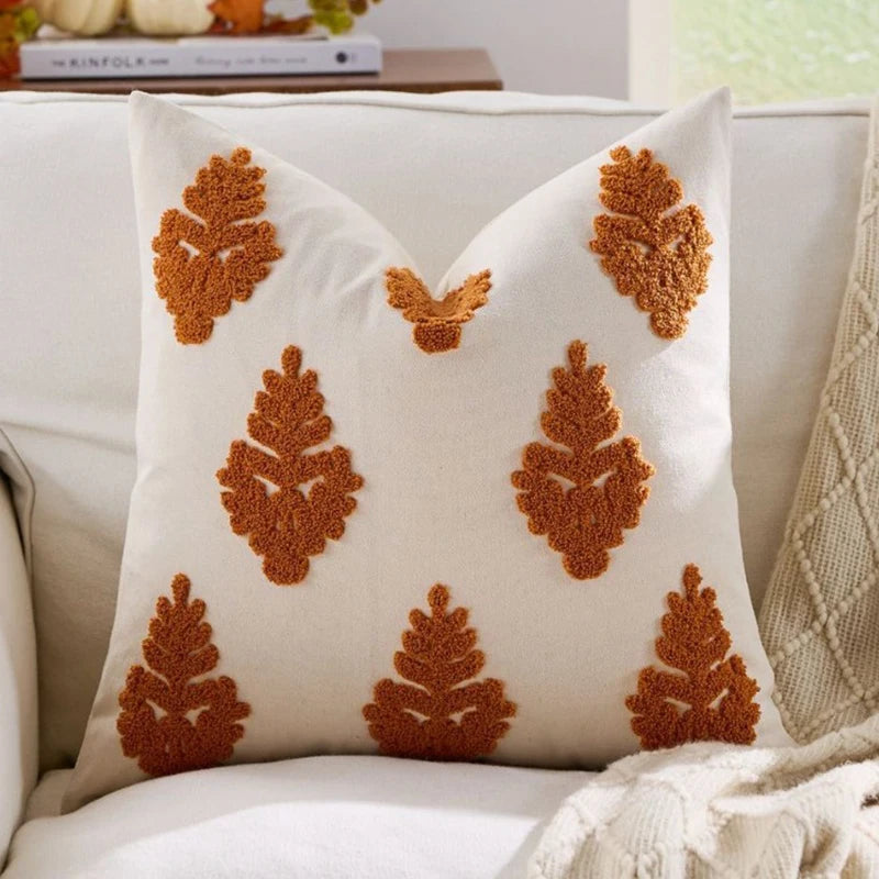 Autumn Throw Pillow Covers Jacquard Embroidery Ginkgo&Maple Leaf Wheat Cushion Case for Home Living Room Thanksgiving Decor