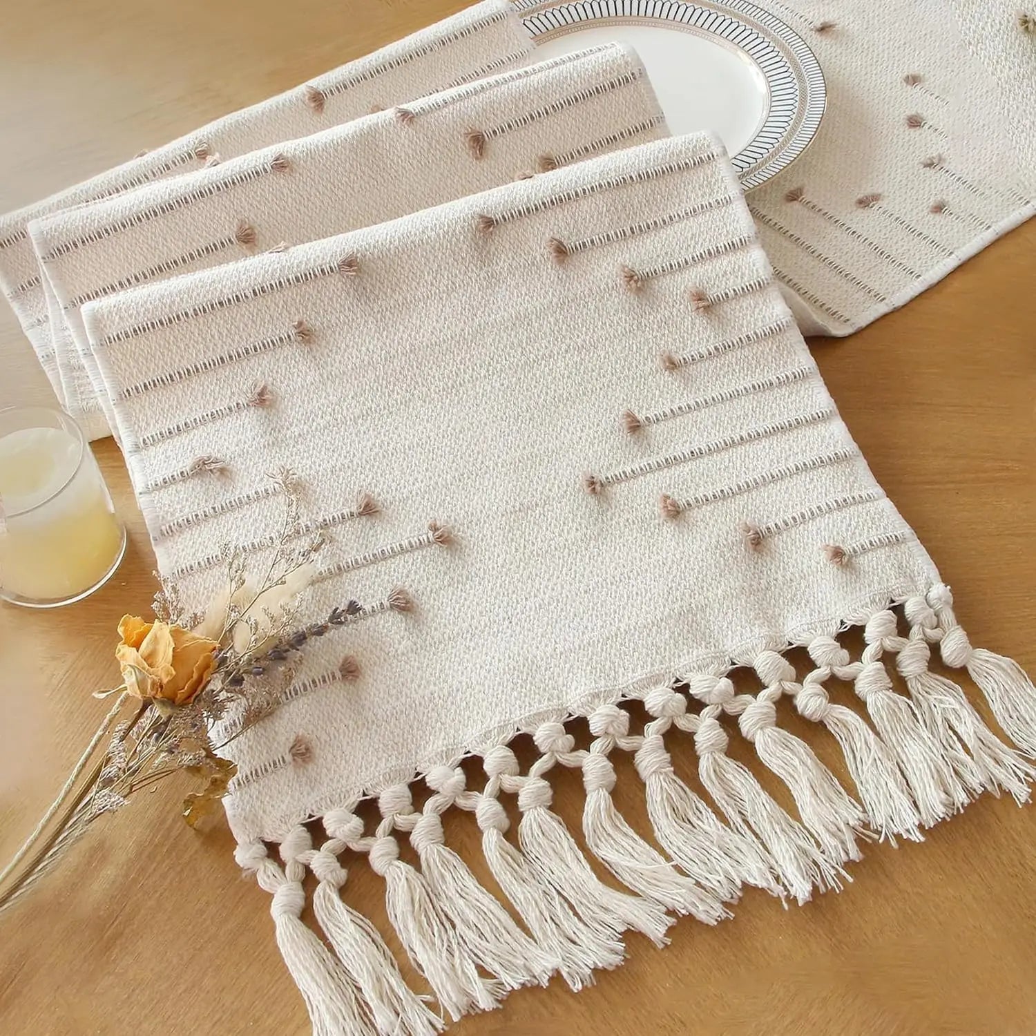 Boho Table Runner with Tassels 