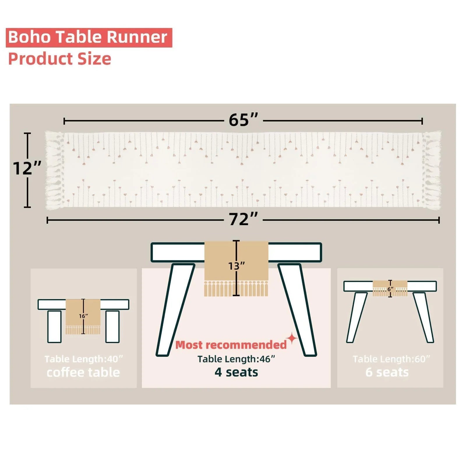 Boho Table Runner with Tassels 