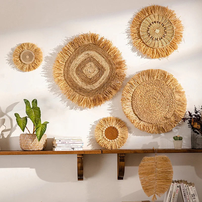 Wabi Sabi Raffia Wind Chime Minimalist Wall Hanging Decor for Bedroom Bathroom Living Room