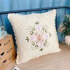 Boho Embroidered Crochet Pillow Covers Decorative Retro Handmade Woven Cotton Pillow Case Beige Square Cushion Cover Home Decor