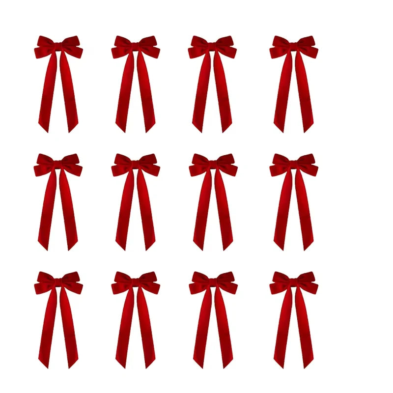 12 Pieces of Red Velvet Christmas Tree Garlands - Festival Gift Loops for Christmas Wreaths, Decorations and Folk Handicrafts, W