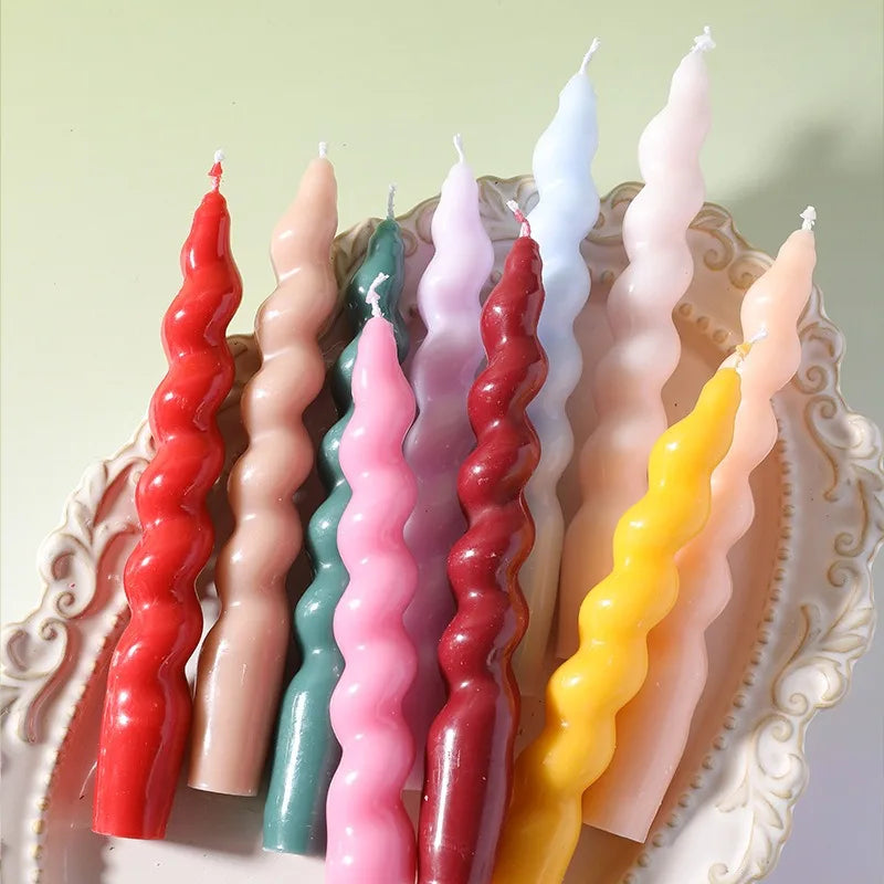 2Pcs/Box Spiral Taper Scented Candle Set Colorful Twisted Soy Wax Aromatherapy Candle Wedding Table Home Decor Gift