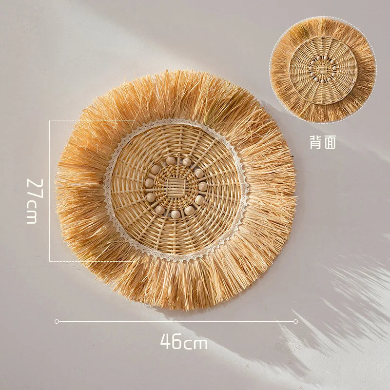 Wabi Sabi Raffia Wind Chime Minimalist Wall Hanging Decor for Bedroom Bathroom Living Room