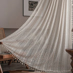 Boho Curtain Crochet Lace Semi-Sheer Hollow Knitted with Tassels Home Decoration for Kitchen Living Room Bedroom Window Curtains