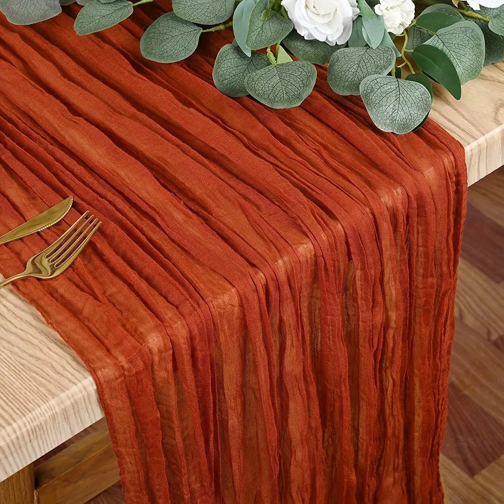 1Pc Boho Style Cheesecloth Table Runner - Long Gauze Sheer Romantictable Runner for Weddings, and Scene Decor Home Decor