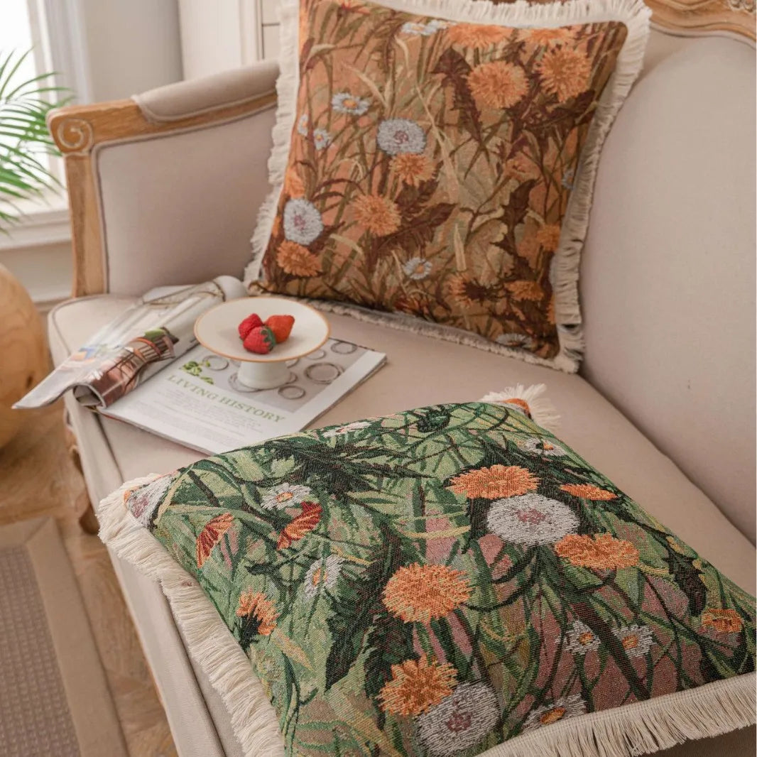 Luxury Floral Cushion Covers Oil Painting Art Pillow Cover Jacquard Tassels Vintage Pillowcase for Home Living Room Decor