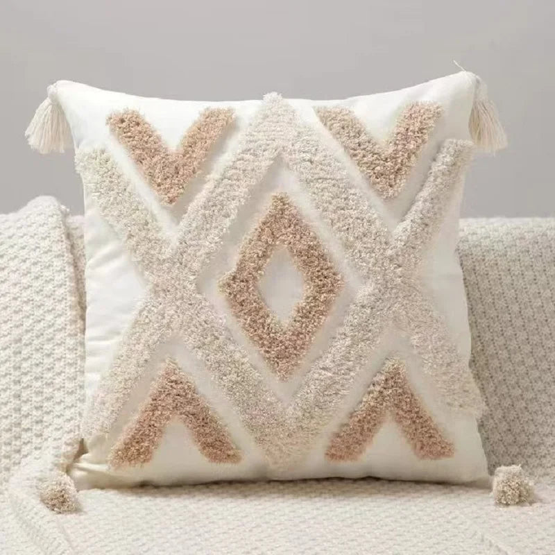 Ins Nordic Bohemian Style Geometric Plush Pillowcases Home Decorative Pillow with Tassel Waist Pillow Cushion Covers