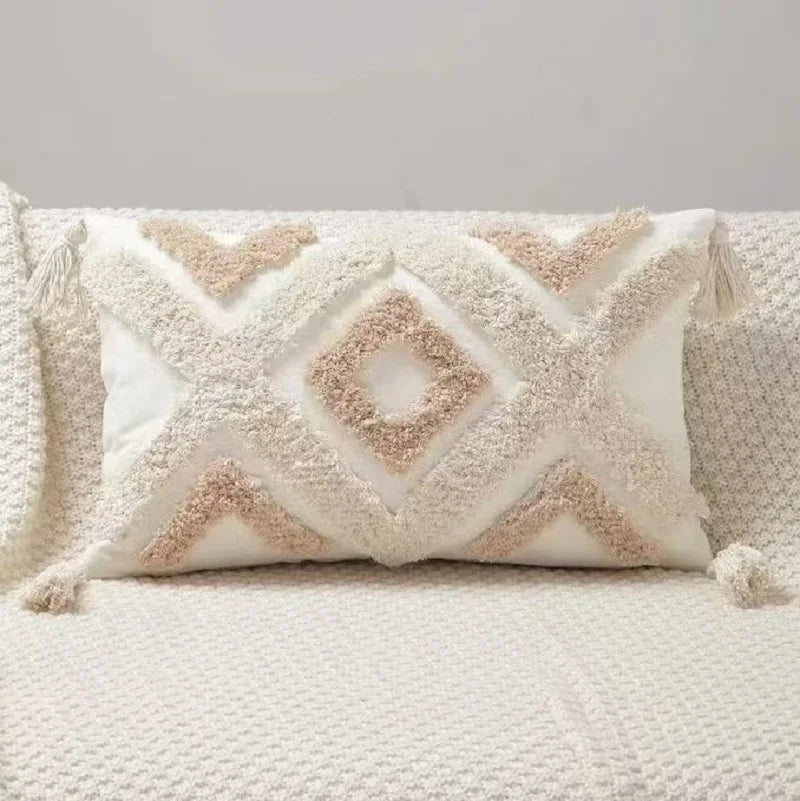Ins Nordic Bohemian Style Geometric Plush Pillowcases Home Decorative Pillow with Tassel Waist Pillow Cushion Covers