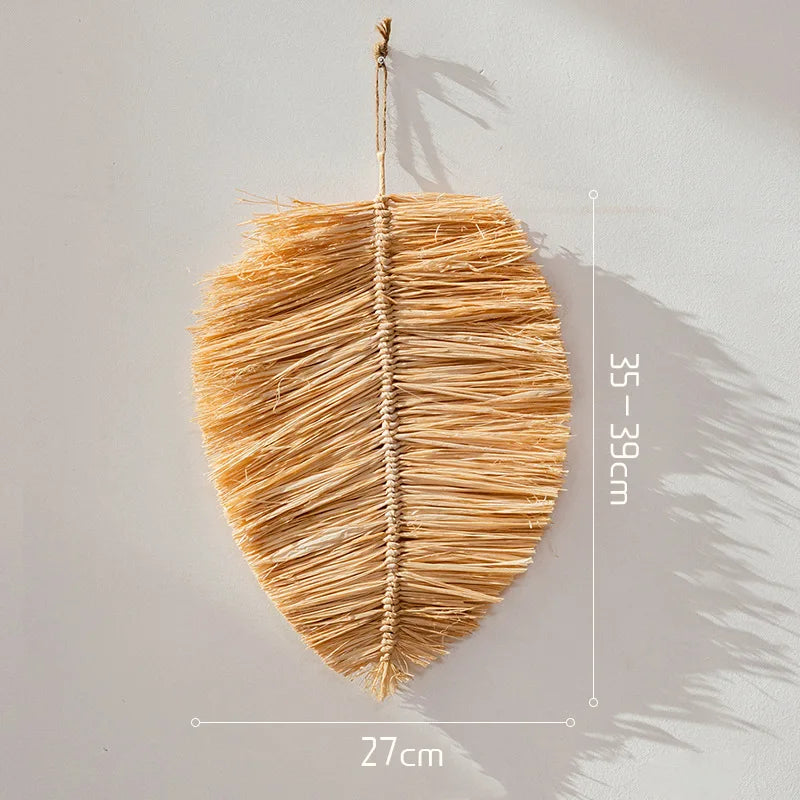 Wabi Sabi Raffia Wind Chime Minimalist Wall Hanging Decor for Bedroom Bathroom Living Room