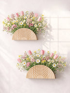 Rustic Rainbow Wooden Wall Planter Pocket Vase Boho Farmhouse Living Room Entryway Floral & Dried Grass Wall Hanging Home Decor