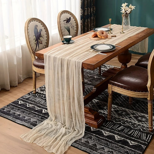 1Pc Boho Style Cheesecloth Table Runner - Long Gauze Sheer Romantictable Runner for Weddings, and Scene Decor Home Decor