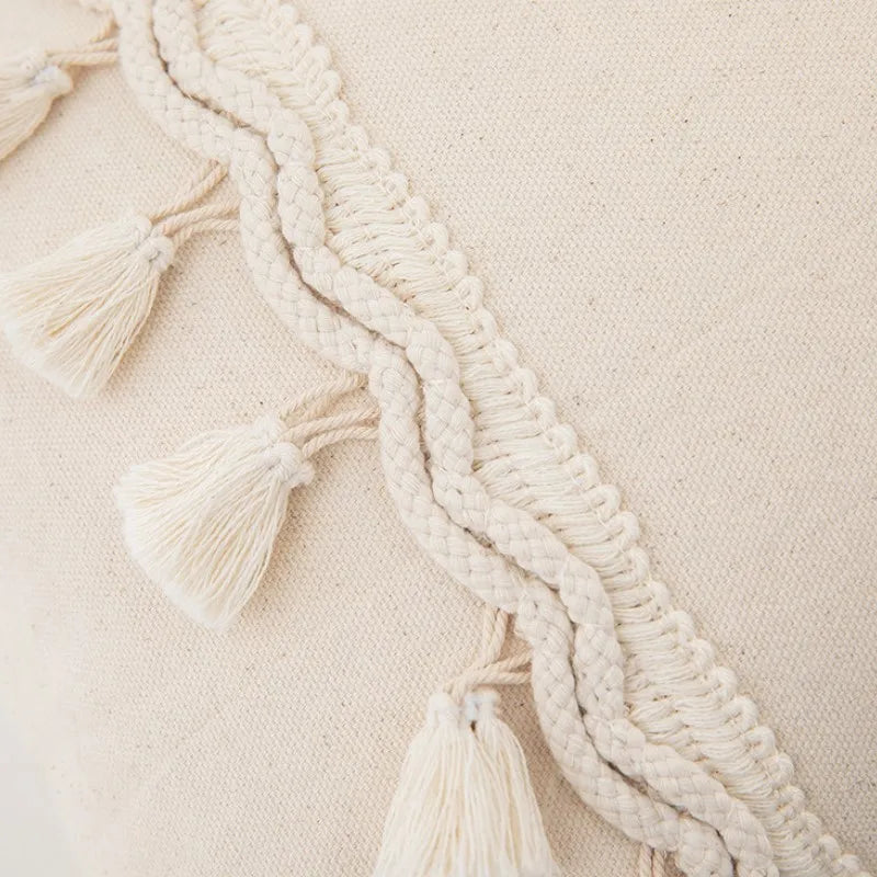Boho Throw Pillow Covers 20X20Inch Neutral Pillow Covers with Tassels Modern Farmhouse Pillow Covers Decorative Pillow Covers