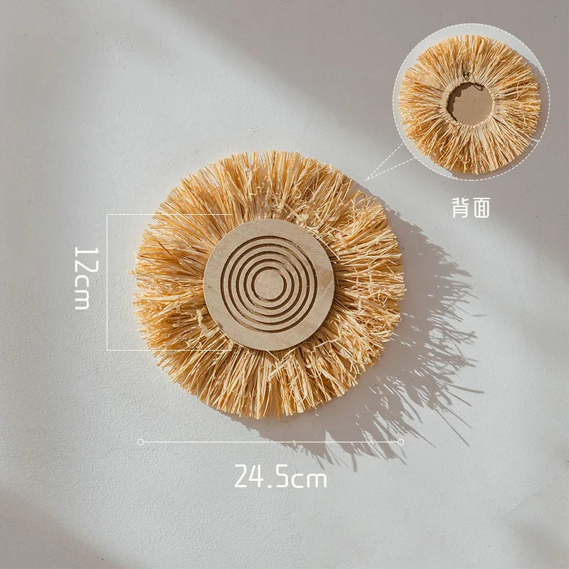 Wabi Sabi Raffia Wind Chime Minimalist Wall Hanging Decor for Bedroom Bathroom Living Room